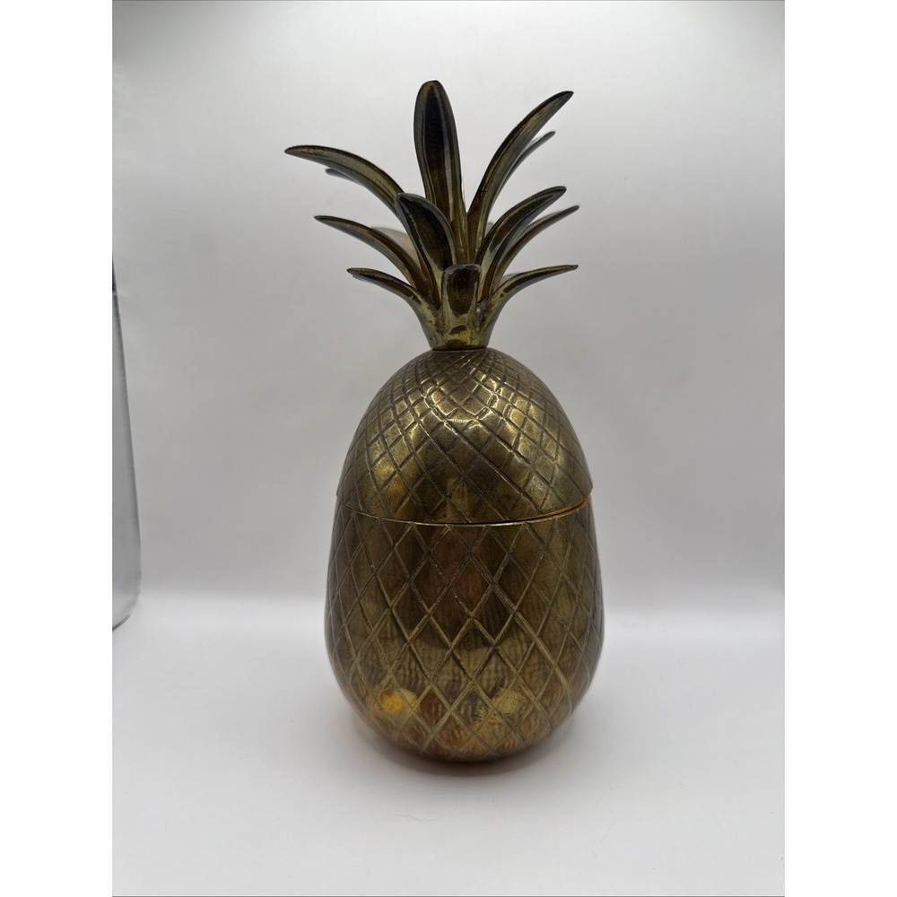 Large Brass Pineapple Pina Colada Cup Jar‎ Trinket Canister Candle Holder 9.25"